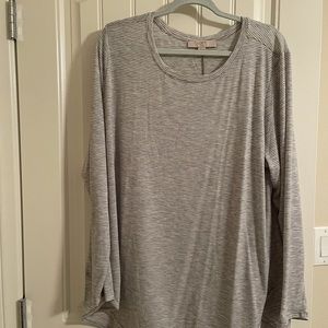 LOFT grey and white striped long sleeve